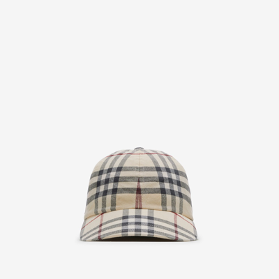 Burberry Baseball Cap With Check Print In Beige