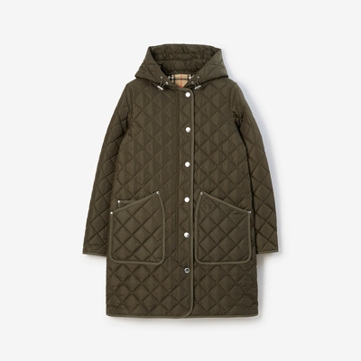 Burberry Roxby Quilted Hooded Coat In Dark Military Khaki