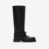 Burberry Saddle Knee-high Leather Boots In Black
