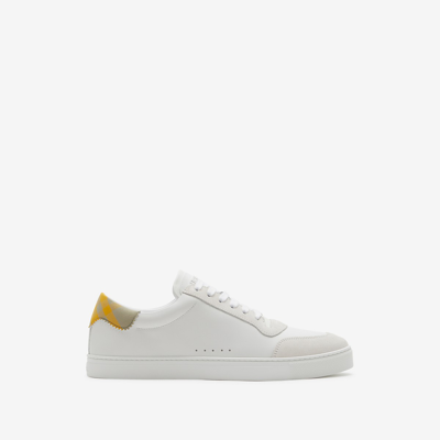 Burberry Leather And Check Cotton Sneakers In Optical White/hunter