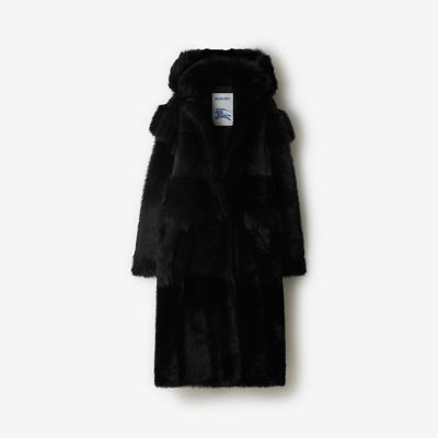 Burberry Shearling Hooded Coat In Black