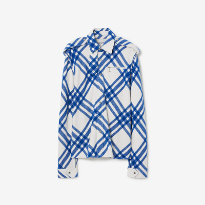 Burberry Check Wool Overshirt In White,blue