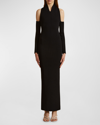 Khaite Sutton Off-the-shoulder Ribbed-knit Maxi Halter Dress In Black