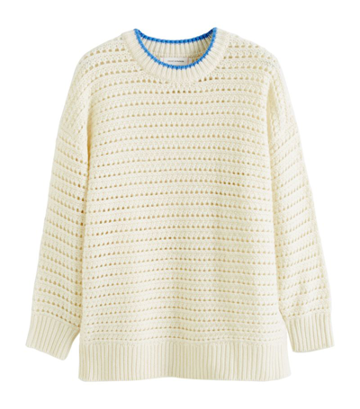 Chinti & Parker Wool-cashmere Crochet Stitch Sweater In Creampureblue