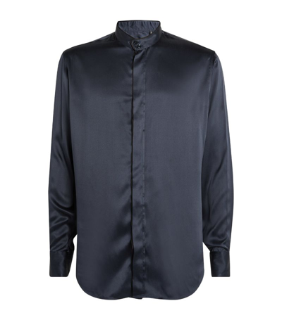 Giorgio Armani Official Store Regular-fit Silk Shirt In Dark Blue