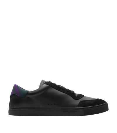 Burberry Leather Check Trainers In Black