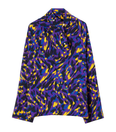 Burberry Camouflage-print Long-sleeve Blouse In Thistle Ip Patter