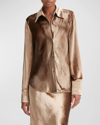 Vince Bias-cut Long-sleeve Silk-blend Shirt In Gold Shadow