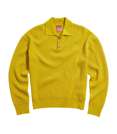 Zegna Oasi Knitted Cashmere Polo Shirt In Yellow