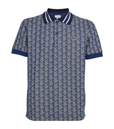 Lacoste Monogram-motif Short-sleeved Polo Shirt In Blue