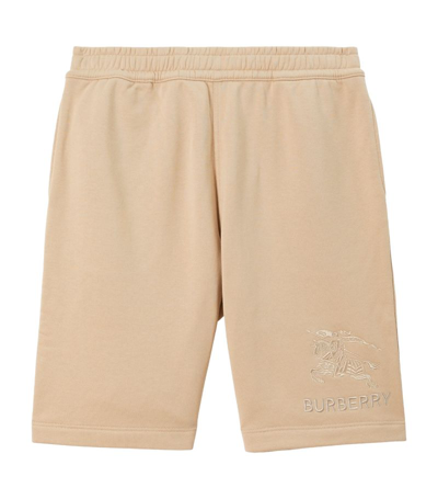 Burberry Embroidered Ekd Cotton Shorts In Beige