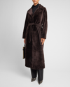 Gorski Reversible Shearling Lamb Belted Long Coat With Side Slits In Brown