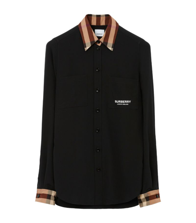 Burberry Silk Check-trim Shirt In Black