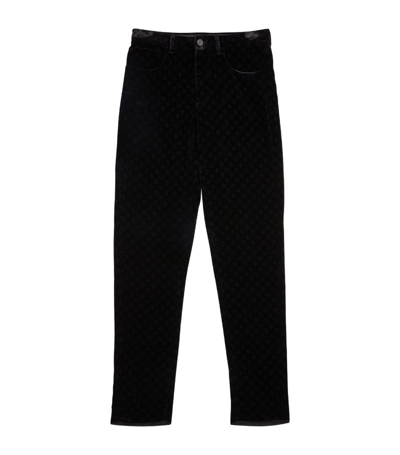 Giorgio Armani Velvet Monogram Trousers In Black