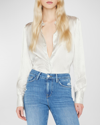 Frame Pinstripe Silk Blouse In Bone Multi
