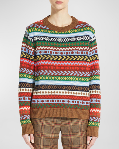 Weekend Max Mara Cashmere Geometric Intarsia Crewneck Sweater In Multicolor