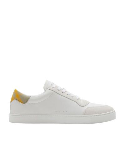 Burberry Lace-up Leather Sneakers In Optical White/hunter