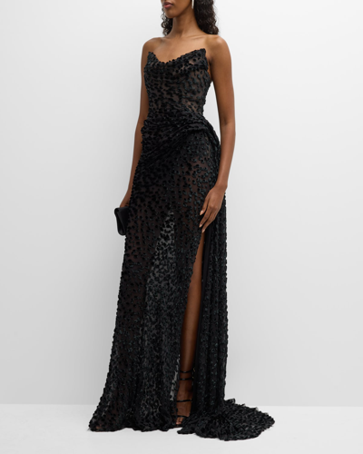 Jason Wu Collection Velvet Dot Devor Strapless Gown In Black