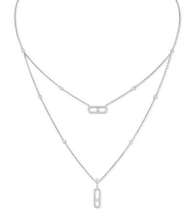 Messika White Gold And Diamond Move Uno Necklace In Silver