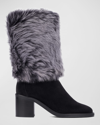 Aquatalia Jolie Suede Shearling Mid Boots In Black