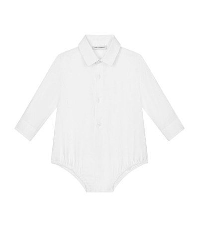 Dolce & Gabbana Shirt Bodysuit In Stretch Poplin In White