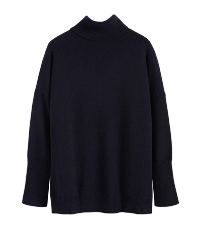 Chinti & Parker Red Cashmere Rollneck Jumper In Navy