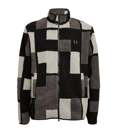 Fred Perry Fleece Zip-up Pixel Sweatshirt In Black