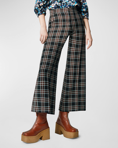 Smythe High-rise Wide-leg Wool Plaid Culottes In Patterned Black