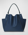 Callista Stitch Grained Leather Shoulder Bag In Blue