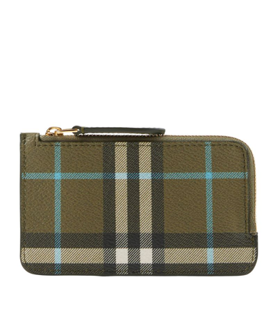 Burberry Check-pattern Zipped Card Holder In Green