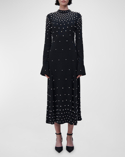 Simkhai Arielle Diamante Long-sleeve Mock-neck Midi Dress In Black