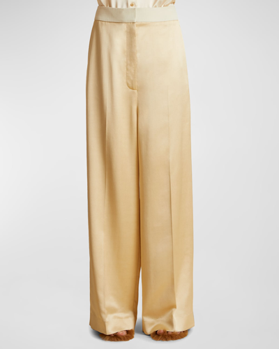 Khaite Women's Banton Satin Wide-leg Trousers In Bone