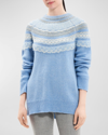 Theory Fair Isle Raglan Wool-blend Pullover Sweater In Winter Blue Multi