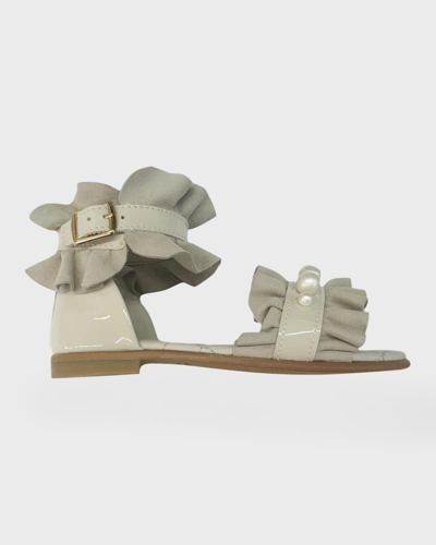 Petite Maison Kids' Girl's Perla Suede Ruffle Sandals In Cream