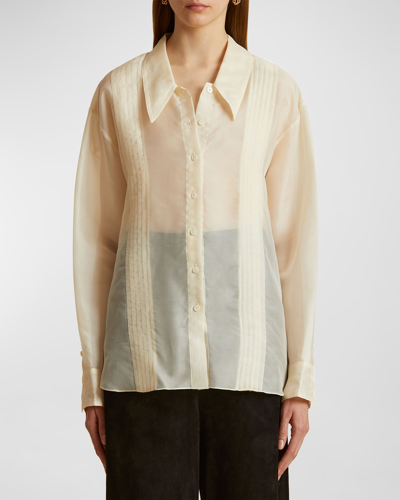 Khaite Nori Silk-organza Shirt In Bone