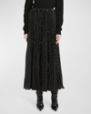 Saint Laurent Long Pleated Skirt In Polka-dot Silk Muslin In Blackwht
