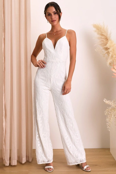 Lulus Destined For Romance White Sequin Wide-leg Jumpsuit