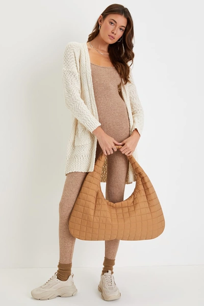 Shiraleah Ezra Quilted Nylon Hobo Bag, Tan In Brown