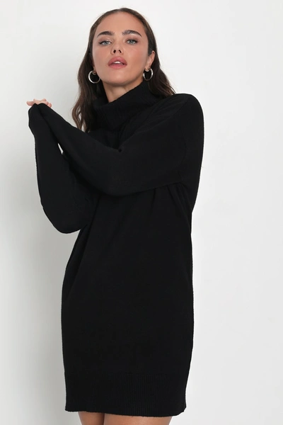 Lulus Frosty Forecast Black Turtleneck Long Sleeve Sweater Dress