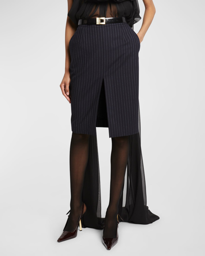 Saint Laurent Pinstripe Pencil Skirt In Ink