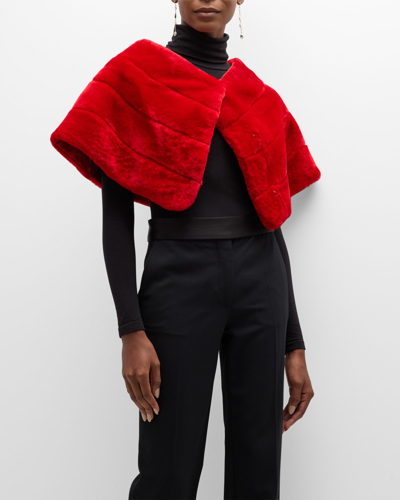 Gorski Horizontal Lamb Shearling Cape In Red