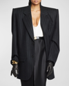Saint Laurent Double-breasted Pinstripe Blazer In Nero Natur