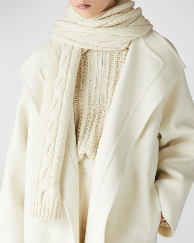 Loro Piana Cashmere Cable Knit Scarf In 1232 White Snow