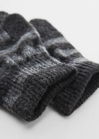 Mango Kids' Striped Knit Gloves Grey