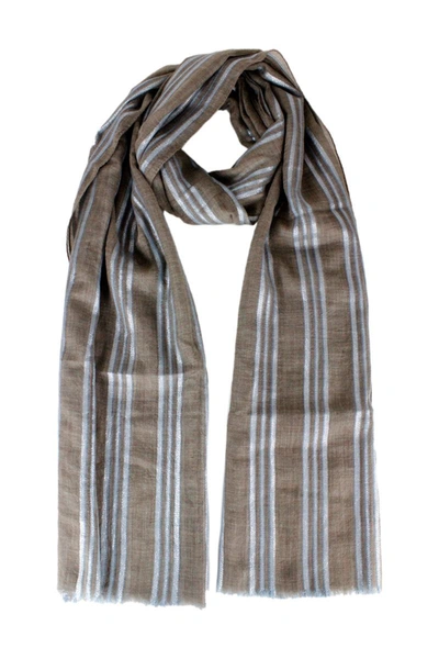 Brunello Cucinelli Striped Frayed Edge Scarf In Grey