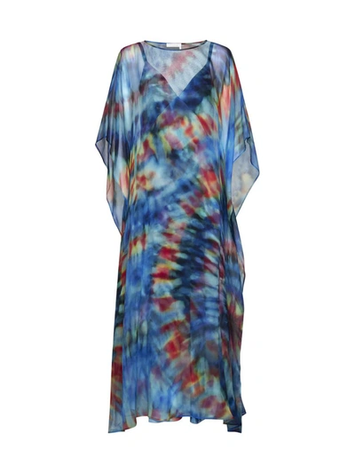 Chloé Tie-dye Print Silk Caftan Dress In Blue,multicolor