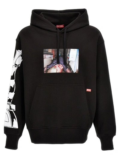 Diesel Red Tag Brushed Cotton Macs Hoodie With Print In Black