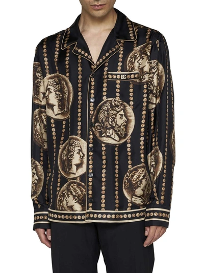 Dolce & Gabbana Coin-print Twill Silk Shirt In Black