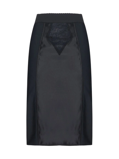 Dolce & Gabbana Midi Skirt In Powernet And Satin In Black