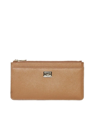 Dolce & Gabbana Grained Texture Leather Card Holder In Brown